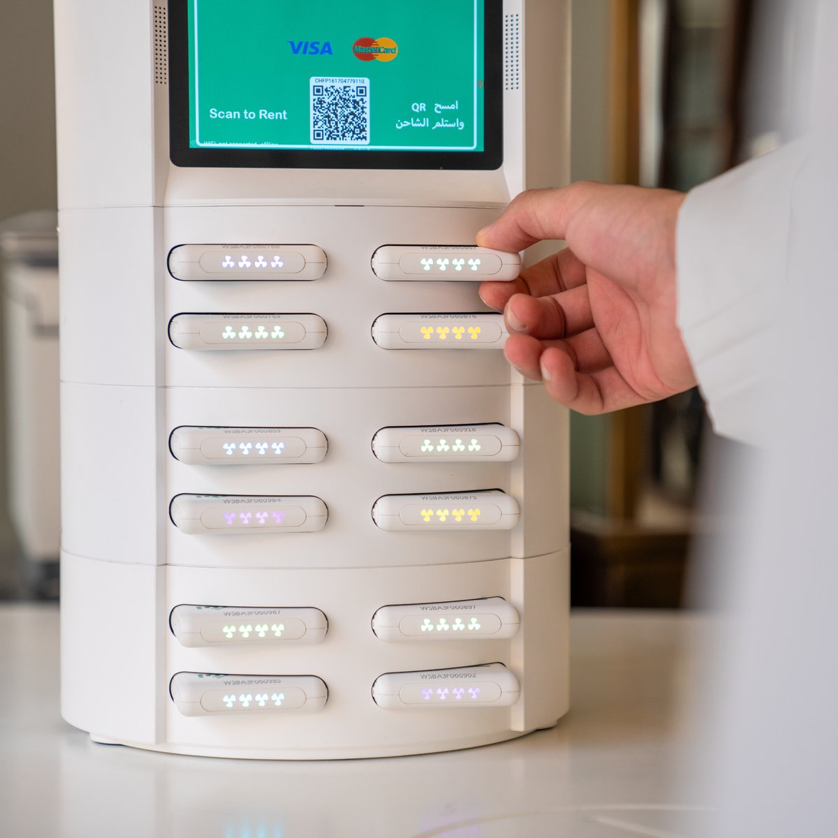 Esh7anly smart charging kiosk close-up, Kuwait